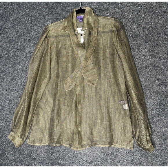 NEW  $1200.00 RALPH LAUREN PURPLE LABEL COLLECTION OLIVE BLOUSE  SZ 8 - Picture 9 of 11